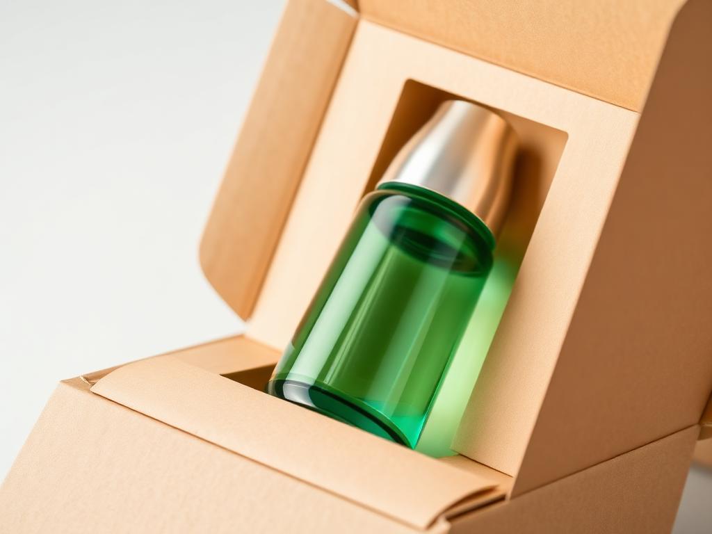 Corrugated mailer with die-cut insert holding a glass bottle